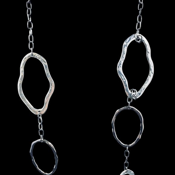 Chicos Long Silver Abstract Link Necklace Statement Chain Boho Jewelry Gift - Picture 2 of 6